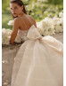 Thin Straps Beaded Lace Pleated Tulle Wedding Dress